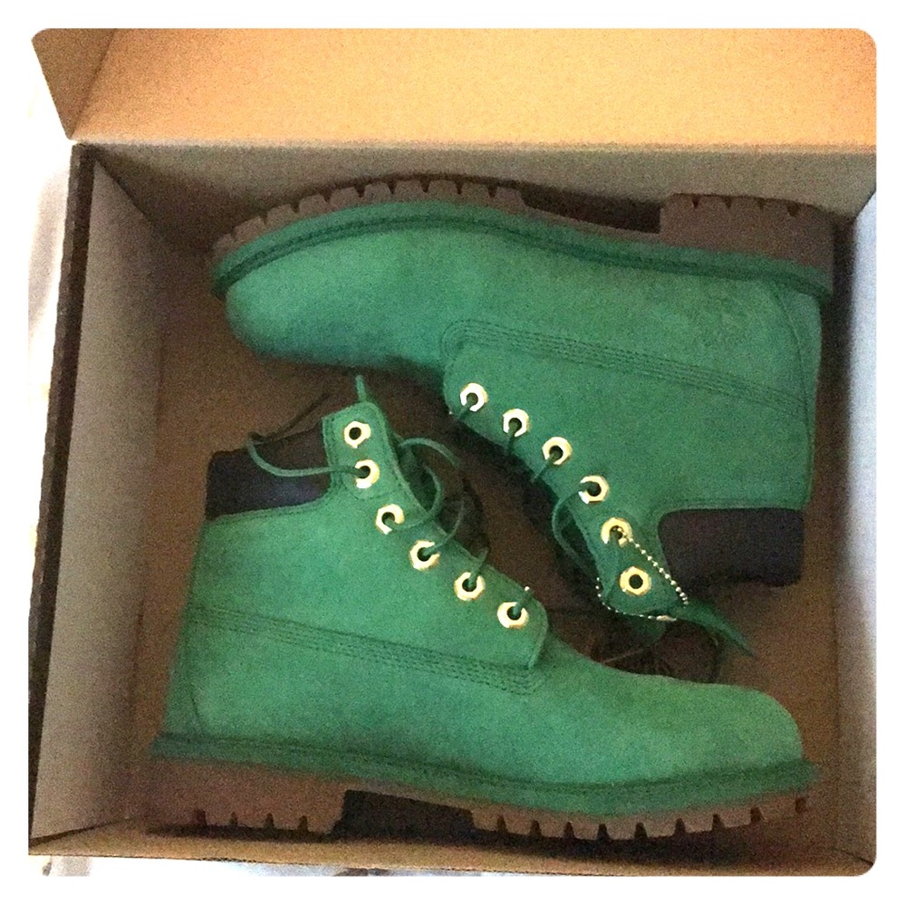 Green Timberlands boots
